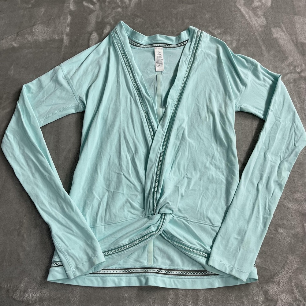 Ivivva Top Girls 14 Blue Twist Front Long Sleeve V Neck Yoga Athletic